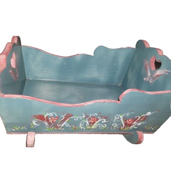 VTG Wooden Rocking Doll Cradle Crib Handmade 20" Primitive Doll Furniture 50s - Picture 3 of 16